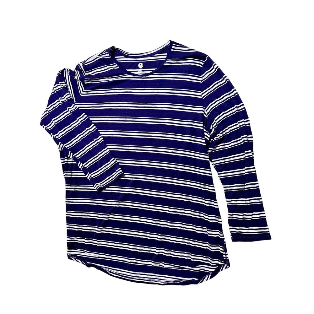 A&I Navy & White Striped Long Sleeve Stretch Top – Size 3X – High-Low Hem